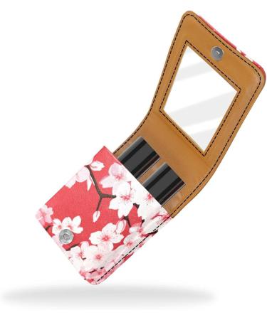 Stylish Cherry Blossoms Leather Lipstick Case - Mini Organizer with Mirror for Lip Gloss & Lipstick - Buy Online on GoSupps.com