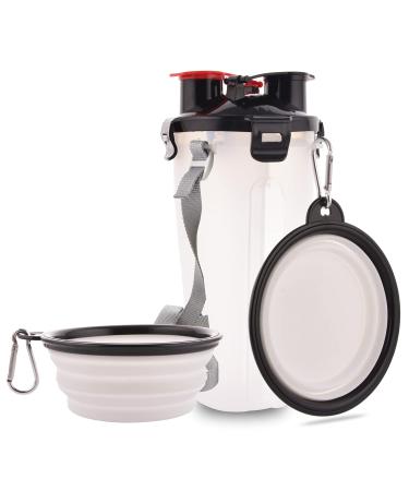 Moacc 800ml portable water bottle and feed bottle 2-in-1 drinking bottle with 2 folding bowls for dogs dog bowl foldable water bowl for camping walking hiking and training (white)