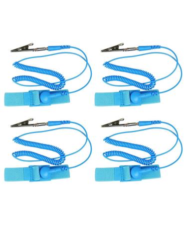 GTIWUNG 4 Pack Anti-Static Wrist Strap Anti-static Bracelet Discharge Band ESD Wrist Strap Reusable Anti-Static Wrist Straps Band with Grounding Wire and Alligator Clip Blue