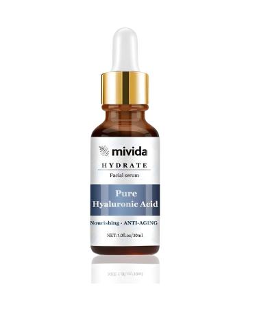 Mivida Hyaluronic Acid Serum for Face Deep Hydration & Anti-Aging Facial Serum Lightweight, Non-Greasy, Fast Absorbing Plumps & Firms Fine Lines, Wrinkles & Dry Skin Fragrance Free 1 fl oz