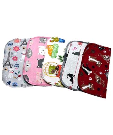 1 Ply Printed Flannel Little Wipes 8x8 Inches Set of 5 The Cats Meow