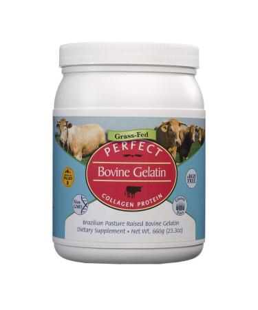 Perfect Bovine Gelatin 100% Grass Fed Beef Gelatin Powder (Cooked Collagen), Brazilian Pasture Raised  Large 23.3oz. 60 Serving Container  No Fillers, GMOs or Pesticides