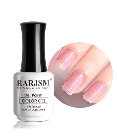 RARJSM Translucent Sheer Pink Gel Nail Polish LED UV Gel Soak Off Clear Pink French Manicure Nude Pink Jelly Nail Gel Polish Varnish Curing Requires 1pcs 15ml for Home Salon Nail Art DIY