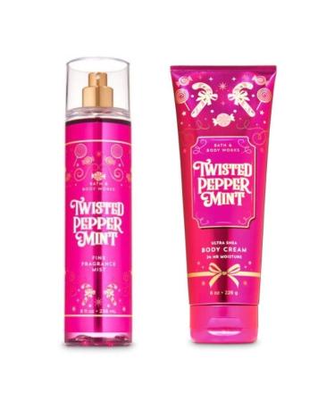 Bath and Body Works - Twisted Peppermint - Fine Fragrance Mist and Ultra Shea Body Cream - Full Size Winter 2019