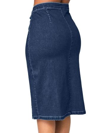 Sanahy Women's High Waist Button Front Fishtail Denim Maxi Skirt - XL Blue | Plus Size Knee Length Casual Jean Skirt - Buy Online on GoSupps.com