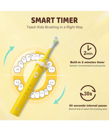 Kids Sonic Toothbrush | Age 3-12 | Rechargeable Electric Toothbrush with 2 Brush Heads | 3 Modes | Smart Timer | Yellow - Buy Online on GoSupps.com