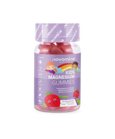 Kids Magnesium Gummies Vegan - 1 Month Supply Childrens Supplements 30 Chewable Vitamins 455 Mg Magnesium Citrate providing 50 mg Magnesium- by Novomins
