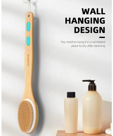 Metene Exfoliating Shower Brush - Dual-Sided Soft & Stiff Bristles, Long Wooden Handle for Body Care - Buy Online on GoSupps.com