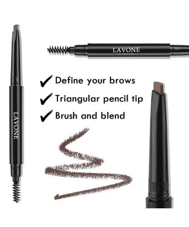 LAVONE Waterproof Eyebrow Pencil - Triangular Tip Dual-Sided Brush Perfect for Natural Brows | Dark Brown Eyeliner & Serum Included - Buy Online on GoSupps.com