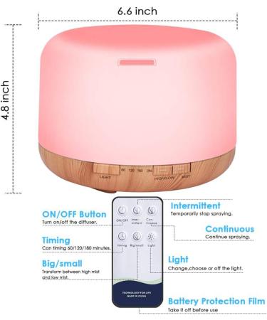Diffuserlove 500ML Essential Oil Diffuser with Remote Control, Aromatherapy & Cool Mist Humidifier - 7 LED Night Light for Home, Office, SPA - Buy Online on GoSupps.com