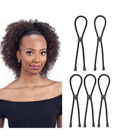 LIFEFUN 5PCS New Adjustable Hair Ties Long Headband for Natrual Hair Thick Hair Kinky & Curly Hair Afro Puff Pnoytail Hair Holder for Women(Style A-BLACK-5PCS)