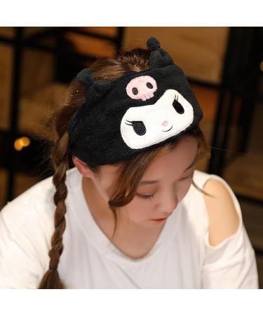 CASASO Kawaii Plush Headband - Cute and Stretchy Spa Headband for Washing Face, Makeup, Hair Wrap - Black - Buy Online on GoSupps.com