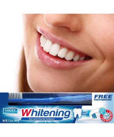 Buy Whitening Anti-Cavity Fluoride Toothpaste + Bonus Toothbrush - 6.4 oz | International Shipping Available - Buy Online on GoSupps.com