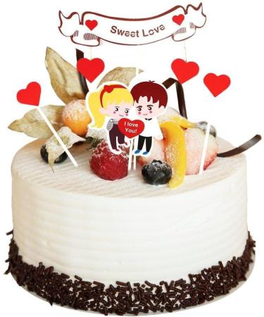 Cartoon Lover Couple Cake Toppers Valentines Day Wedding Party Decorations Cupcake Decors Hearts Engagement Gifts Decor Style1 - Buy Online on GoSupps.com