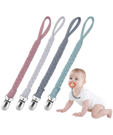Baby Pacifier Holder for Boys and Girls  Teething Straps Unisex Design  Smoother Clip 100% Handmade Braided  Easy to Use for Teething Toy(Grey) 9 in Grey