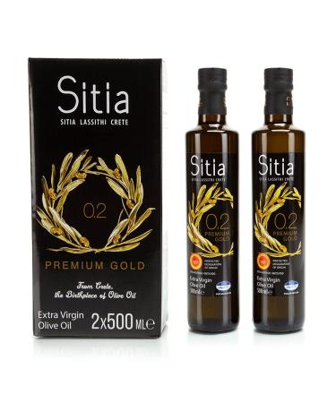Premium Gold Sitia Olive Oil 2pk of 16.9oz/500mL Cold Pressed, Kosher, Unblended, Low Acidity and High in Polyphenols and Antioxidants, ideal for Keto Diets 16.9 Fl Oz (Pack of 2)