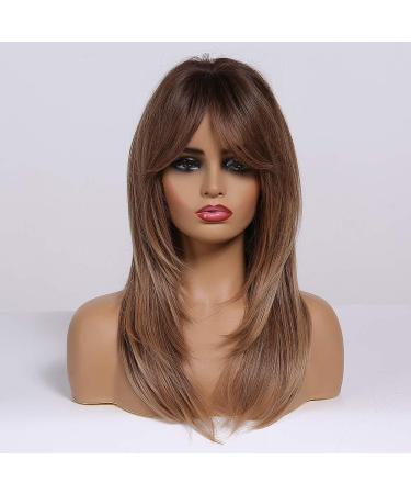 Testar Long Brown Wigs for Women - Layered Air Bangs Glued Natural Art Hair for Daily & Party Wear - Buy Online on GoSupps.com