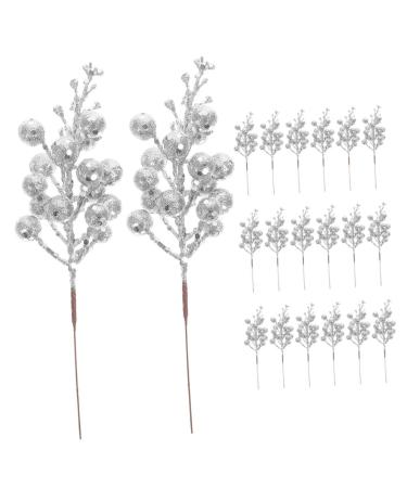 Garneck 20pcs Christmas Imitation Berries Decor Flower Garland Wreath Artificial Berries Stems Christmas Picks Christmas Ornament Christmas Artificial Plant Foam Berry Artificial Fruit Silver 19X5X5CM
