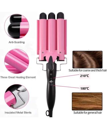 MODVICA 3 Barrel Curling Iron Wand 26mm Hair Waver - Temperature Adjustable Ceramic Hair Curler (Pink) - Buy Online on GoSupps.com