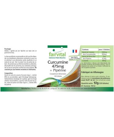 Fairvital Curcumin with Piperine - 120 Capsules | Vegan | 500mg Curcuma Extract with 95% Curcuminoids - Buy Online on GoSupps.com