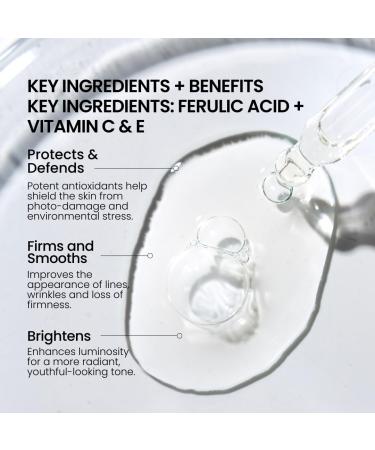 VEGANIS Ferulic C Luxe Serum 15% Vitamin C 1% Vitamin E & 0.5% Ferulic Acid Antioxidant Face Serum for Radiant Firm Looking Skin Helps Reduce the Appearance of Lines & Wrinkles Vegan Formula - Buy Online on GoSupps.com