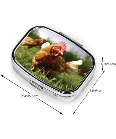 Funny Chicken Grass Print Pill Case - 2 Compartment Travel Organizer for Purse & Pocket - Cute Small Pill Box Gift - Buy Online on GoSupps.com