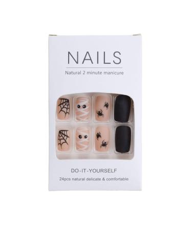 Shop Cute Halloween Press on Nails Short Square Acrylic Mummy & Spider Designs 24Pcs Full Cover Glue on Nails for Women - Buy Online on GoSupps.com