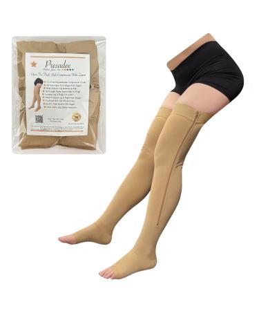 Petite Thigh High 15-20 mmHg Moderate Compression Leg Zipper Open Toe P-L/XL Nude