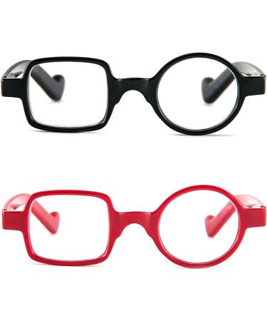 Buy Kodilin Round Square Reading Glasses for Men & Women - Anti-Blue Light Gaming Glasses (Black+Red 1.0) - 2 Pieces with Spring Hinge - Buy Online on GoSupps.com