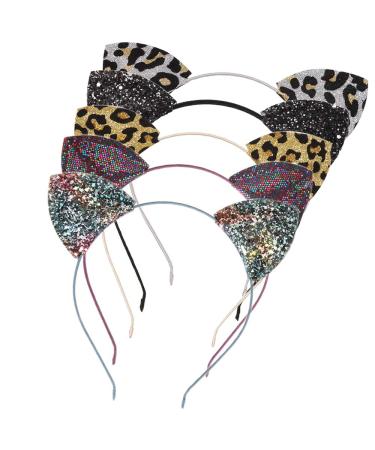 Lirila Party Beauty Delicate Colour Glitter/Leopard Print Cat Ears Hair Headbands Hair Bands Party Decoration for Girls and Women Assorted Colors One Size Pack of 5