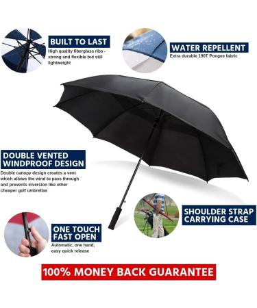 Third Floor Umbrellas 68 Inch Automatic Open Golf Umbrella - Windproof Waterproof Double Canopy - Black - Buy Online on GoSupps.com