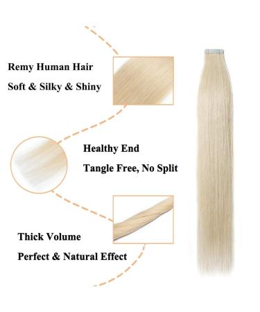 Elailite Tape Hair Extensions - Real Remy Human Hair 20 Pieces 24 #60 Platinum Blonde 30g Adhesive Hairpieces - Buy Online on GoSupps.com