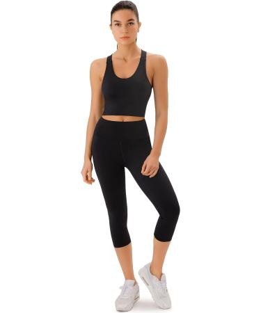 Criss-Cross Back Sports Bras for Women | Padded Workout Tank Tops | Medium Support Crop Tops in Black - Medium - Buy Online on GoSupps.com