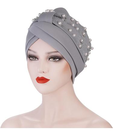 Women's Grey Floral Turban Cap - Bedazzled Slouchy Headwear | One Size - Buy Online on GoSupps.com