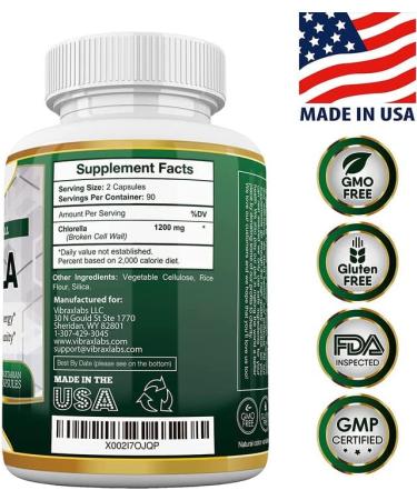VibraxLabs Chlorella Capsules - 600mg Broken Cell Wall Veggie Pills - Protein Powder Supplement for Natural Detox - Made in USA - Buy Online on GoSupps.com
