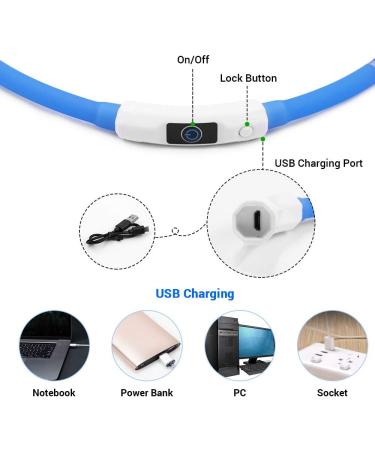 Laroo LED Luminous Dog Band - Adjustable Waterproof USB Collar for Small Medium & Large Dogs and Cats | 3 Modes - Sky Blue - Perfect for Night Safety - Buy Online on GoSupps.com