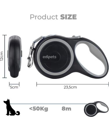 Edipets 5m Retractable Dog Leash - Flexible Extendable Leash for Dogs up to 20kg | Comfortable Walks with Inserable Design - Buy Online on GoSupps.com