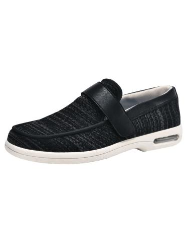 MisFun Comfortable Diabetic Shoes for Men Adjustable Diabetic Shoes for Women Wide Width Medical Shoes for Swollen Feet Men's Velcro Sneakers 8.5 Black Grey