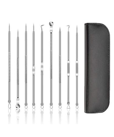 9 in 1 Pimple Popper Tool Kit Blackhead Remover Tool Kit Blackhead Comedones Extractor Tool for Nose Face Skin with PU Bag
