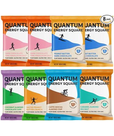 QUANTUM Energy Square | Organic Caffeinated Energy Protein Bars | 10g | Plant Based | Gluten Free | Vegan | Dairy & Soy Free | Non-GMO | MCT Oil | Breakfast Bar | Healthy Snacks | Variety | 8 Pk Variety 8 pack