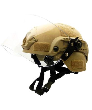 Airsoft Tactical MICH2000 Helmet with Visor Face Protection TAN