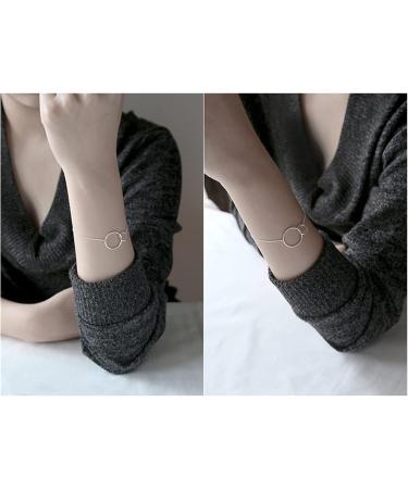 Bracelet Silver Charm Bracelets Compatible with Women Thin Double Circle Chain Bracelet Bangles Trendy Jewelry Accesories - Buy Online on GoSupps.com