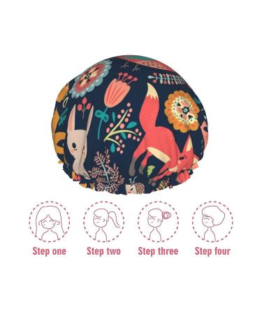 Cute Forest Animals Printing Shower Cap - Reusable & Waterproof for Women | Double Layer Bathing Hair Cap for Spa & Salon - Buy Online on GoSupps.com