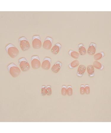 Buy Press on Nails Extra Short Square - White French Tip Fake Nails with Rhinestones | 24 Pcs Acrylic Glue on Nails for Women & Girls - Buy Online on GoSupps.com