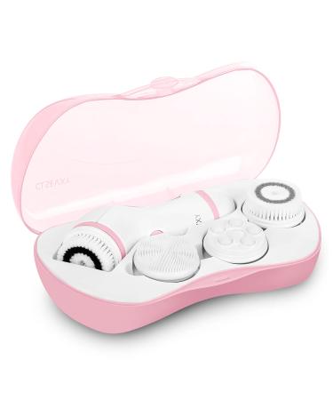 Waterproof Facial Cleansing Spin Brush Set with 4 Interchangeable Brush Heads - Electric Face Scrubber Cleanser Brush by CLSEVXY - Face brush for Deep Scrubbing, Gentle Exfoliating and Massaging Pink