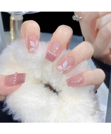 24Pcs/Set Press On Nails Pink Camellia Pearl Short Nail Patch Fairy Nail False Nails Acrylic Fake Nails Full Cover Nails Tips Artificial Finger Manicure Press on nails for Women and Girls - Buy Online on GoSupps.com