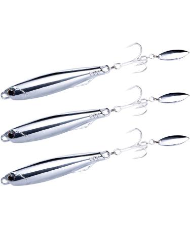 Dr.Fish 3 Pack Jigging Spoons Metal Casting Jigs Bladed Treble Hooks Saltwater Casting Spoons Surf Fishing Trolling Lures Vertical Diamond Jigs Mackerel Striper Bluefish Lures Willow Blade 3 Pack-1oz