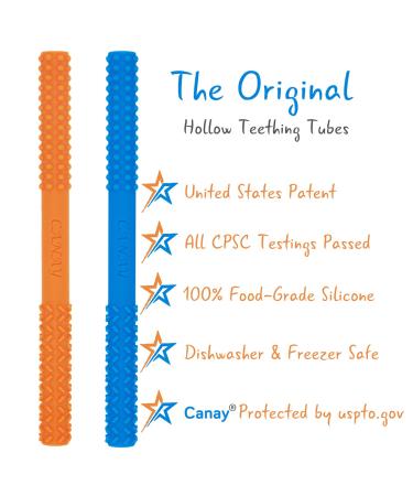 Hollow Teething Tubes 6.8 Soft Silicone Toys for Babies 3-6 Months, BPA Free - Blue+Orange - Buy Online on GoSupps.com