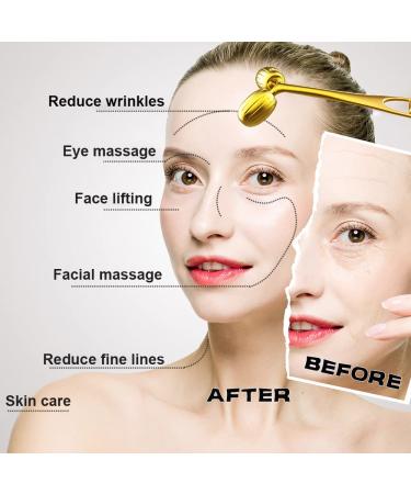 Winyoung Gold Metal Face Roller & Gua Sha Massage Set for Face, Neck, Eyes & Body - Facial Skin Care Tool for Eye Treatment - Buy Online on GoSupps.com