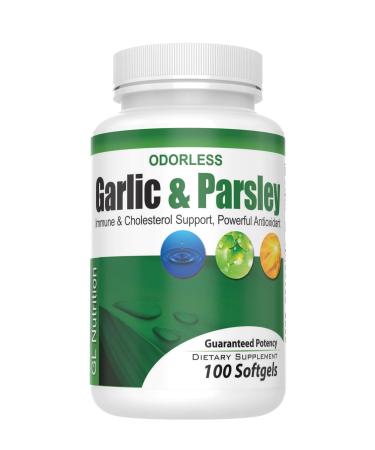 Odorless Garlic and Parsley Softgels by GL Nutrition | All-Natural Detox That Boosts Immunity & Metabolism Supports Heart Health & Cholesterol Levels 100:1 Extract | 100 Count